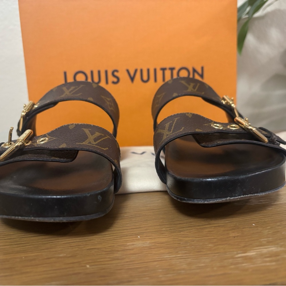 Original Louis Vuitton Bom Dia Flat Mule 1A3R5M Monogram Brown Sandals Size 38 - Picture 6 of 14